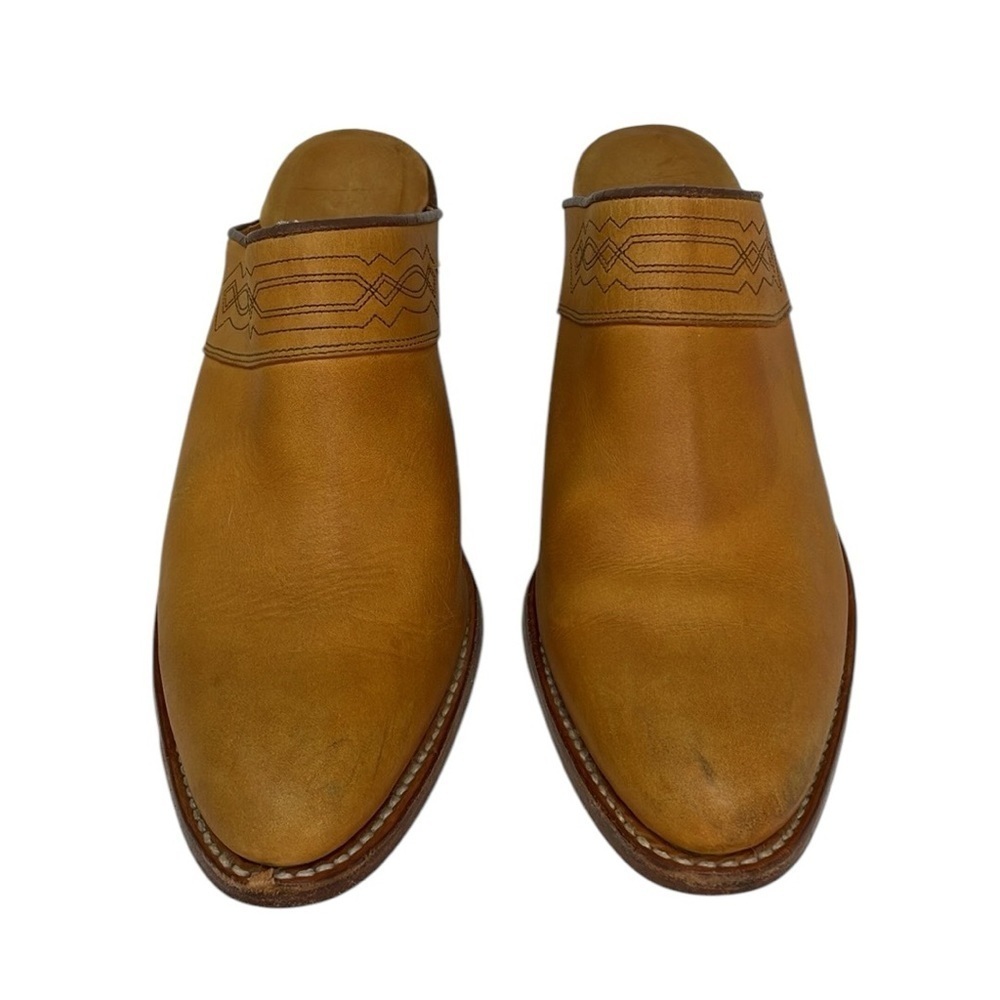 FRYE Mules Shoes Leather Slip On Western Embroidered Heels Size 7 - Picture 7 of 11